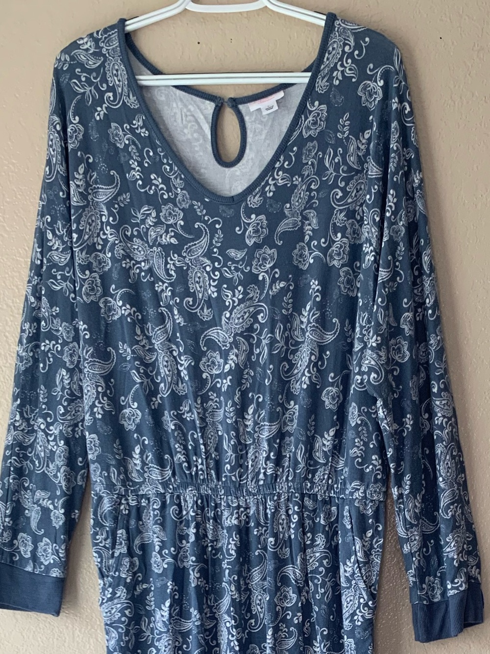 Lacy Chabert Collection Luxe French Terry Blue Paisley Loungewear Jumpsuit L - Picture 3 of 7